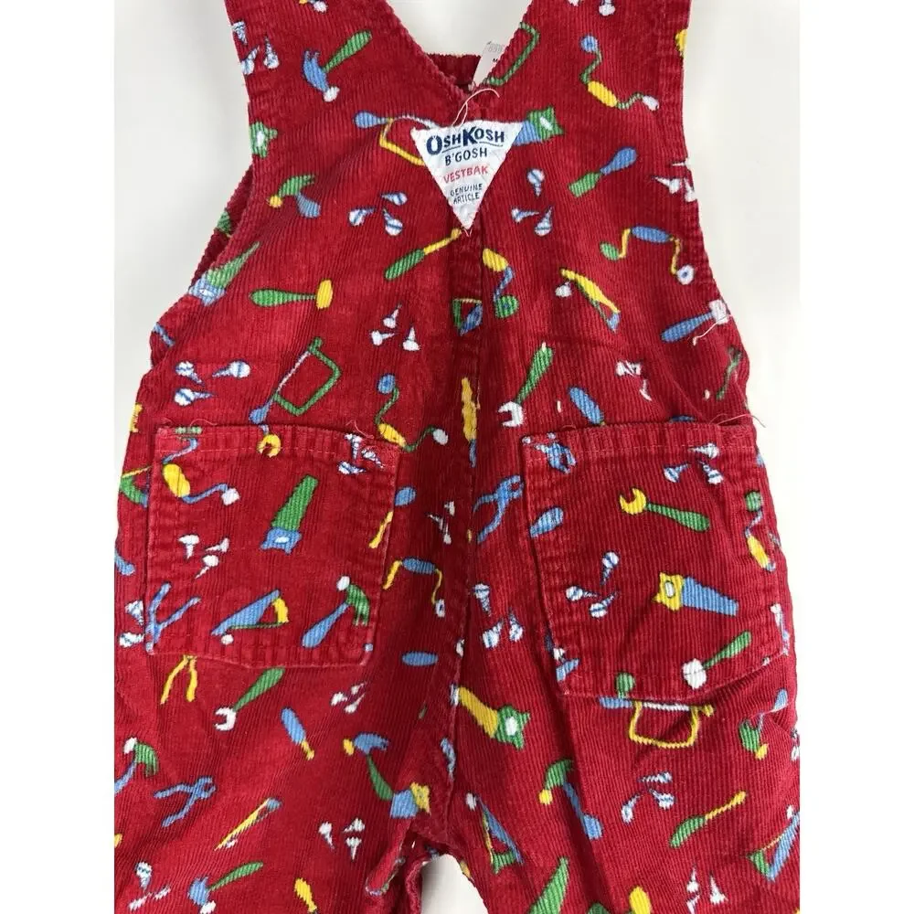 Vintage OshKosh B'Gosh Bib Overalls Red Corduroy Toolbox Tools USA Made 18 Month - Picture 2 of 16